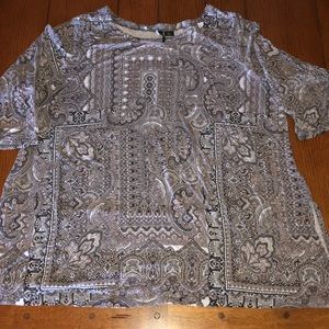 Multicolored, soft, long blouse.